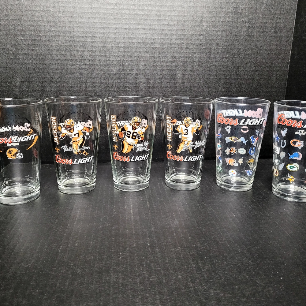 Vintage 1990's Coors Light NFL Beer 16oz Glasses Set Of 6